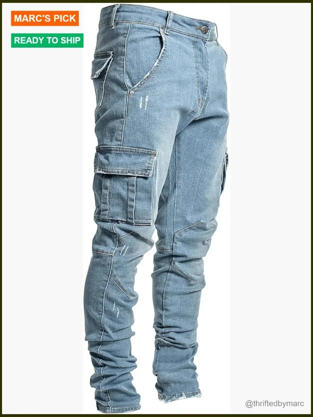 Men's Slim Fit Stretch Denim Cargo Jeans with Multi Pockets